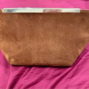 Brown Suede Clutch with Silver Accent